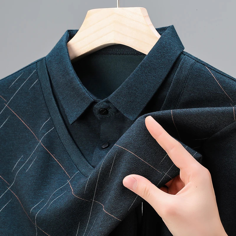 High Quality Mens Polo Shirt Lapel Two Piece Long Sleeve T-Shirt Autumn Solid Color Simple Business Casual Menswear 251222