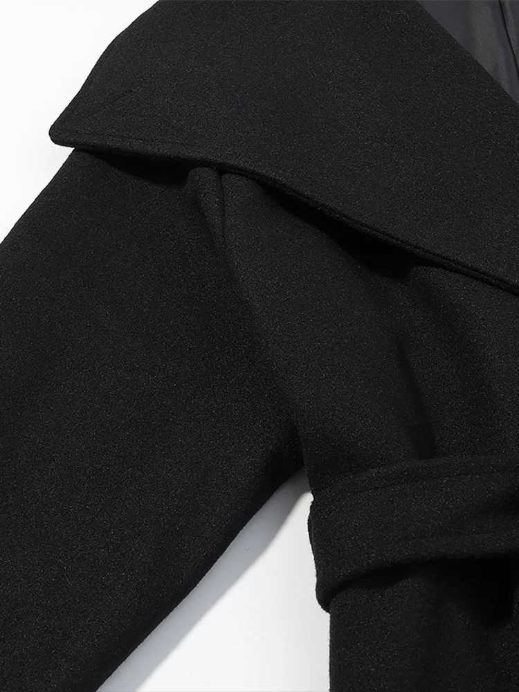 European style new womens fashionable and versatile solid color belted long-sleeved short woolen trench coatT251226