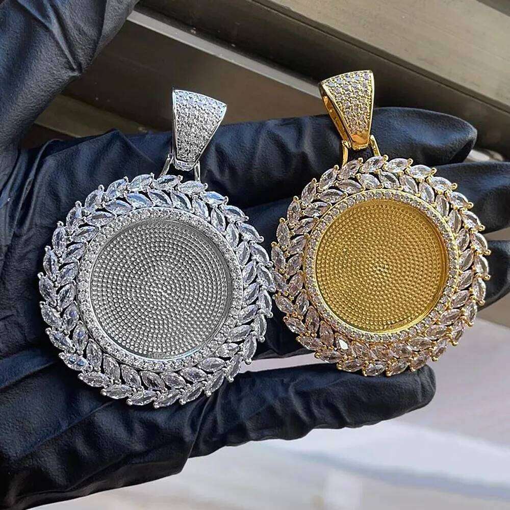 Hip Hop Iced Out Jewelry Picture Custom Pendant Blank Zircon Medallion Photo Necklace Free Item Engraving Logo And Shipping