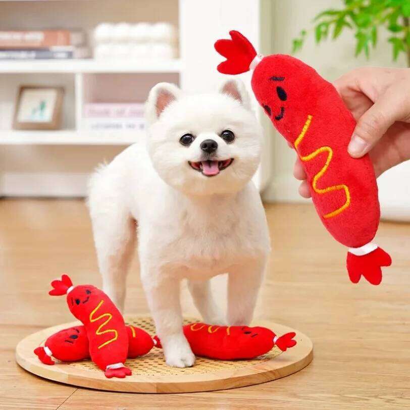 Sound Hot Dog Chewing Pet Grinding Teeth Squeaky Plush Puppy Bite-resistant Interactive Chew Toy 25N1226