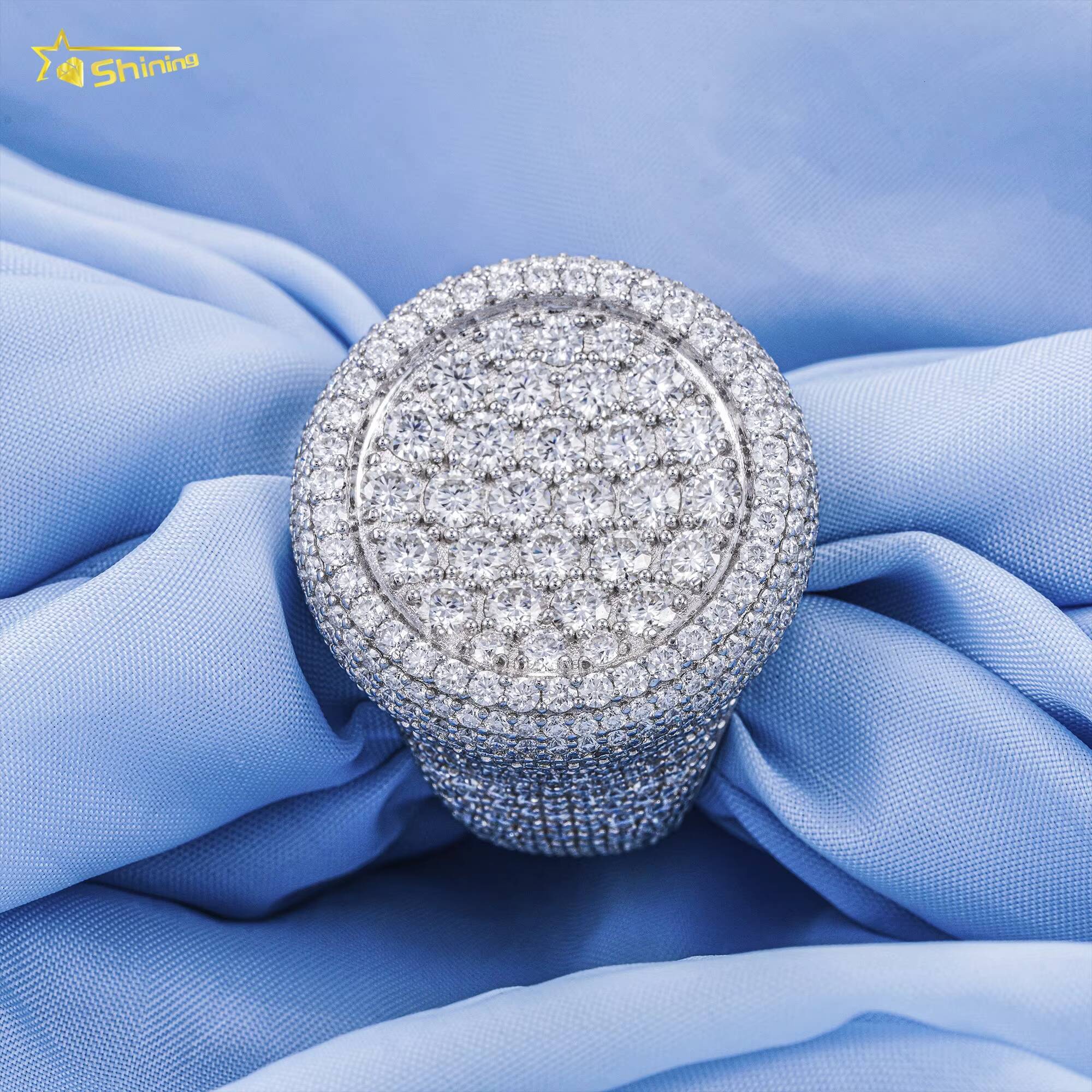 Iced Out Sterling Silver 925 Luxury Rings Fashion Hip Hop Mens Vvs Moissanite Ring