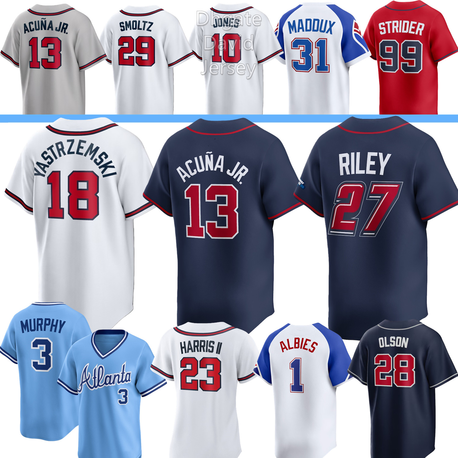 Ronald Acuna Jr. Jersey Mike Yastrzemski Michael Harris II Ozzie Albies Matt Olson Austin Riley Fried Spencer Strider Hank Aaron Jones Sanders Kelenic Jorge Soler