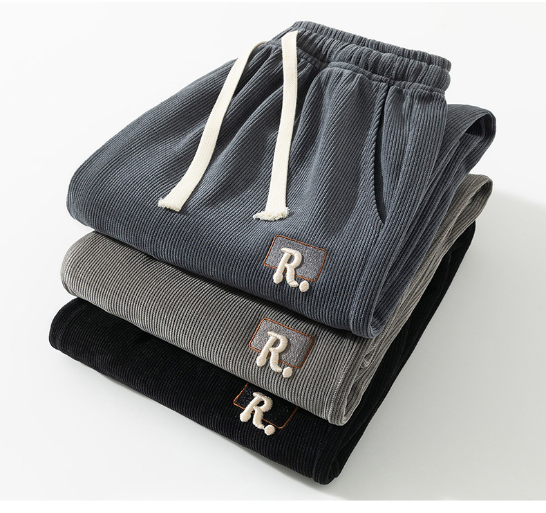 Boao Fleece Pants for Men, New Arrival for Spring & Fall, Straight-Leg Athletic & Casual Long Pants, American Streetwear Style Wide-Leg Pants, Loose-F