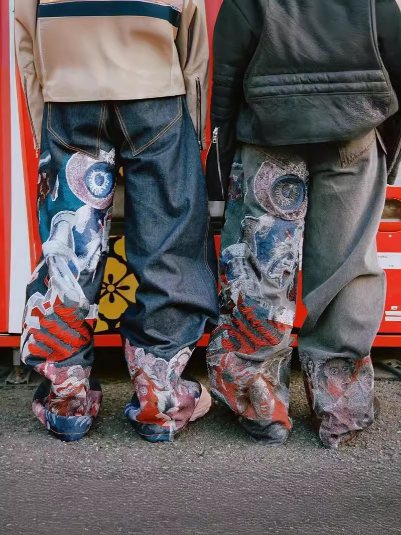 Men's Jeans Y2K High Street Retro Hip-hop Punk Men Wide-leg Jeans American Goth Harajuku High-waisted Jeans Personalized Casual Loose Pants