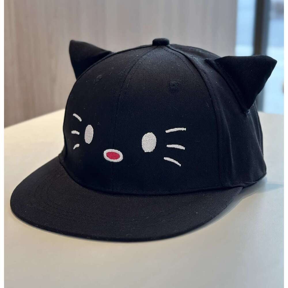 Women Baseball Cap Cute Kitty Cat Embroidered Bow Flat Brim for Protection Summer Cartoon Versatile Sunshade Sun