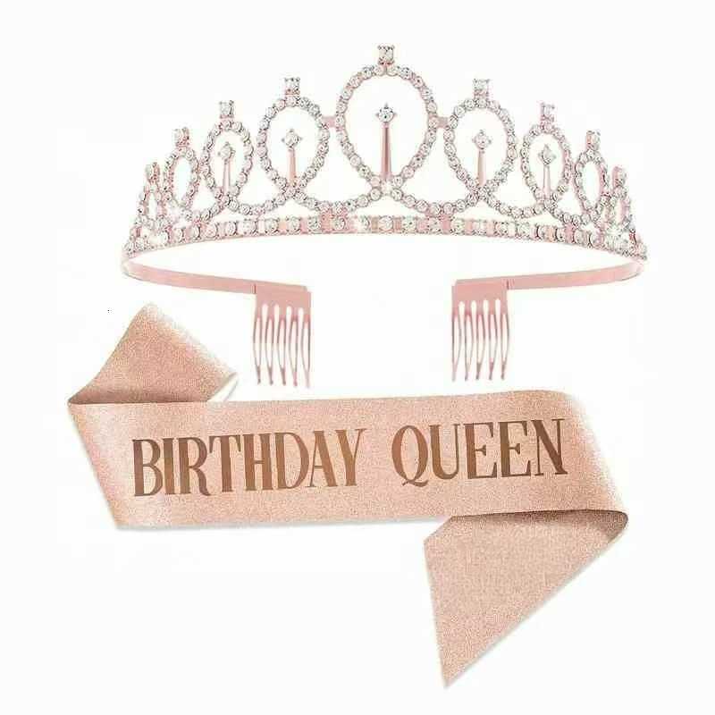 Gold glitter sequin hot-stamped diamond birthday shoulder strap girl queen crown set birthday party X250813