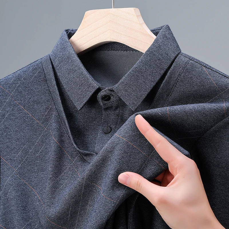 High Quality Mens Polo Shirt Lapel Two Piece Long Sleeve T-Shirt Autumn Solid Color Simple Business Casual Menswear 251222