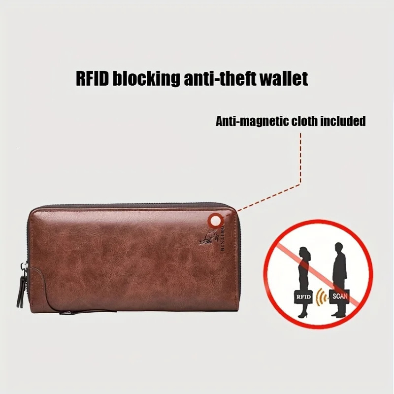 Mens Long Zipper Wallet High Quality Pu Leather Wallet For Men RFID Blocking Business Clutch Bag Credit Card Holder Purse Man 251225