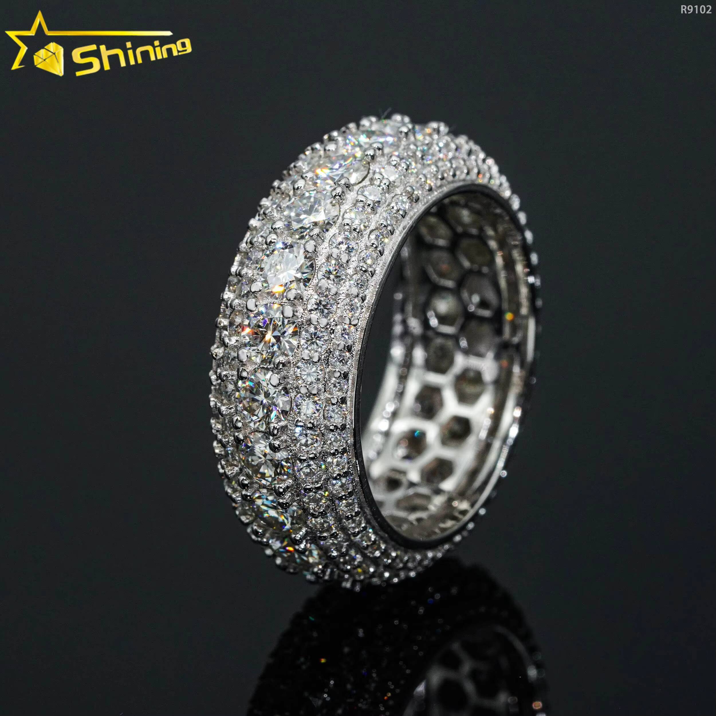 Shining Jewelry Sterling Silver S925 Classic Hip Hop Rings Iced Out VVS Moissanite Diamond Band Ring