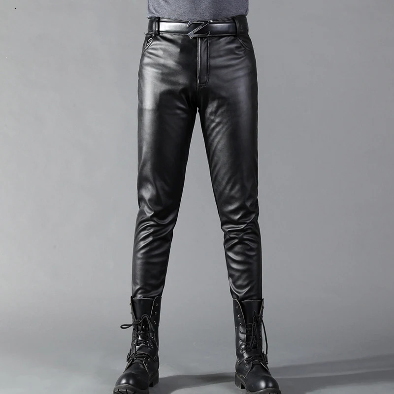 Mens Leather Pants Skinny Fit Elastic Fashion PU Bikers Trousers Nightclub Party Dance Thin 251226