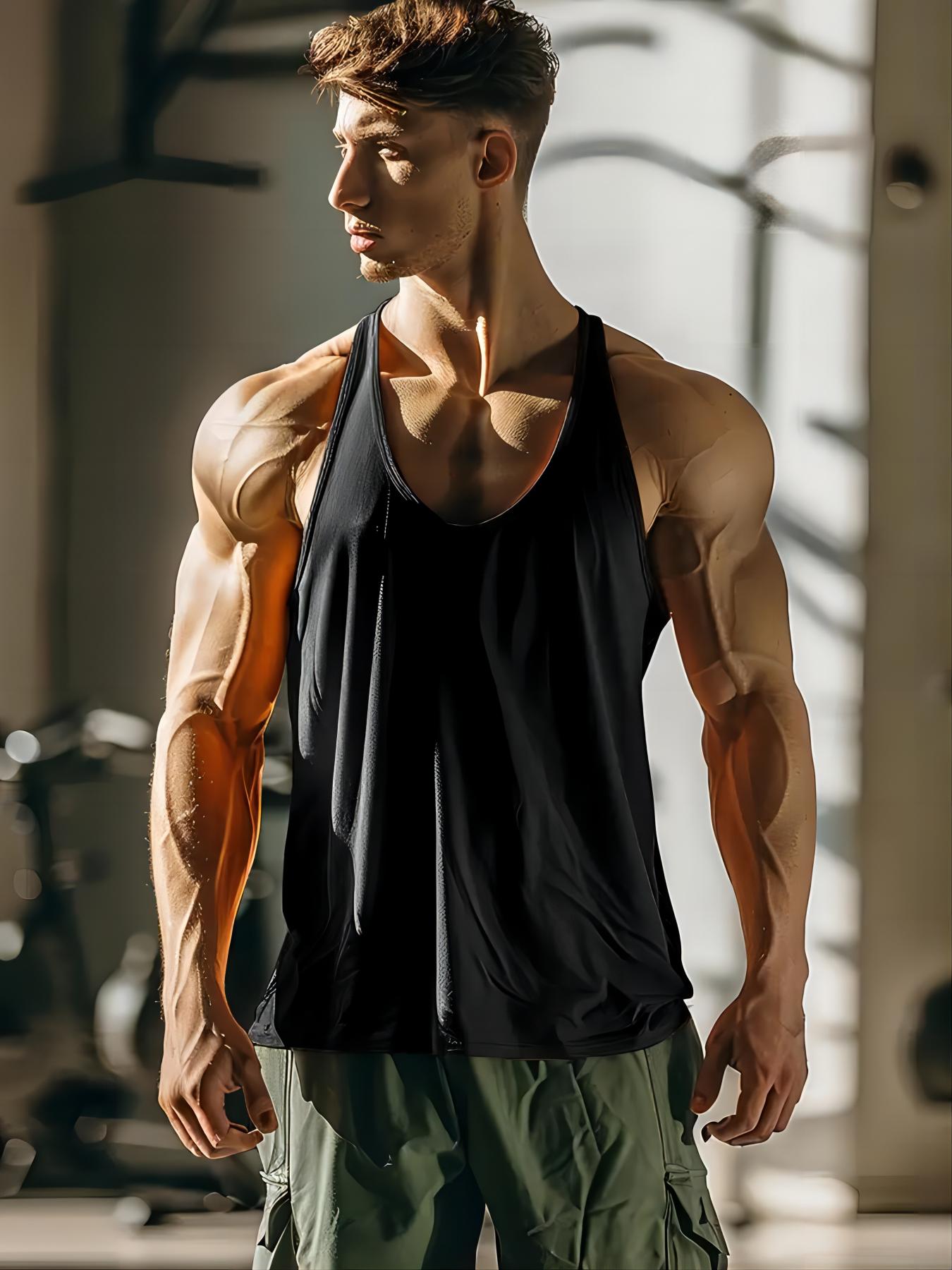 Men's Summer Fitness Tanks - Breathable Lightweight & Comfortable Cotton Blend for Workout Mesh strappy vest
