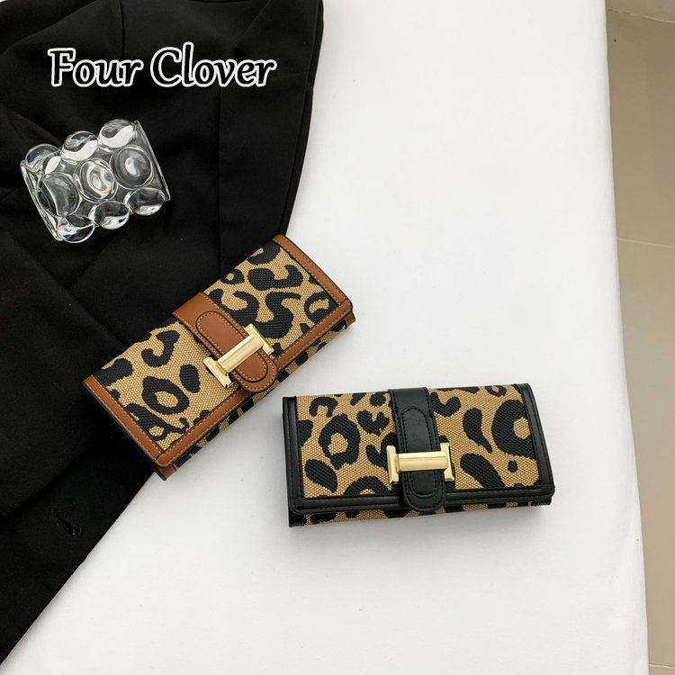 European and American fashion leopard print wallet, long ladies wallet, unisex clutch, large capacity tri-fold wallet, cardholder, retro classic short
