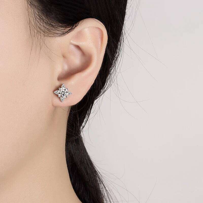 PERFANY 0.5/1CT Moissanite for Women S925 Pure Silver Four Claw Star GRA Certified Diamond Earrings Party Jewelry 25H1226