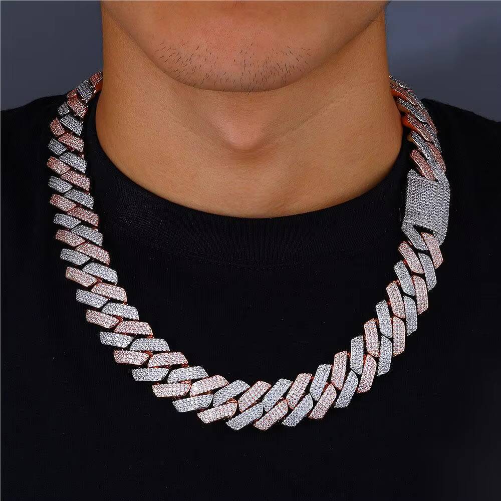 Chain Cuban Links Prong Chain Pass Diamond Tester Cuban Link Chain Necklace Rose Gold Plated