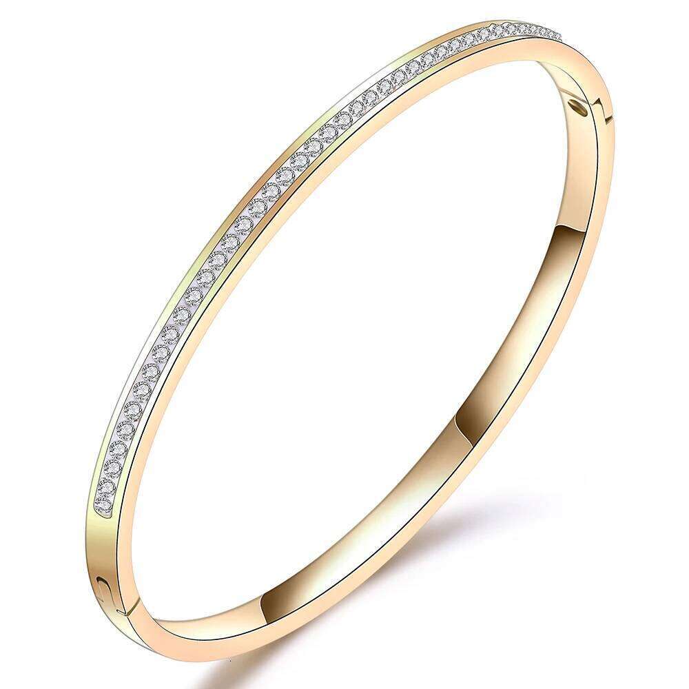 Fashion Jewelry Bracelets With Two Line Crystal Rhinestone Pave Stainless Steel Opening Bangle For Women Accessories 25T1226