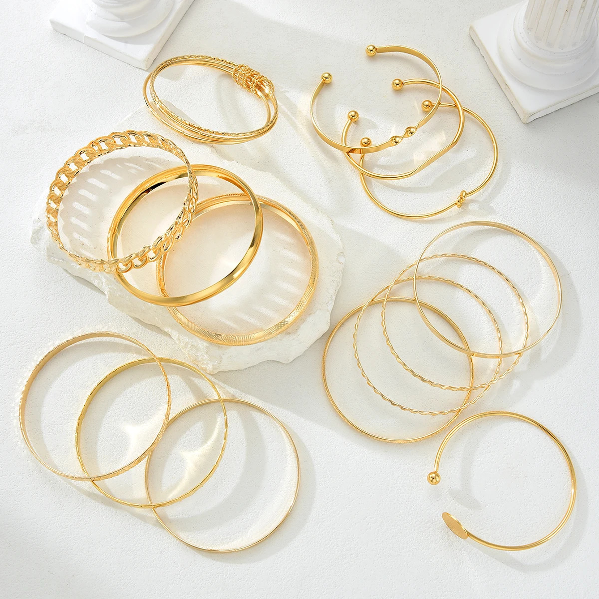 15 Pcs Retro Gold Color Minimalist Bangle Set for Women Fashion Chic Geometric Knotted Bracelets Daily Party Jewelry Gifts 2026 251219