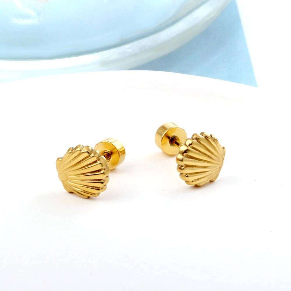 Gold Plated Shell Earrings For Women 2023 Trending Stainless Steel Piercing Screw Back Stud Birthday Jewelry Gifts Accessories 25H1226