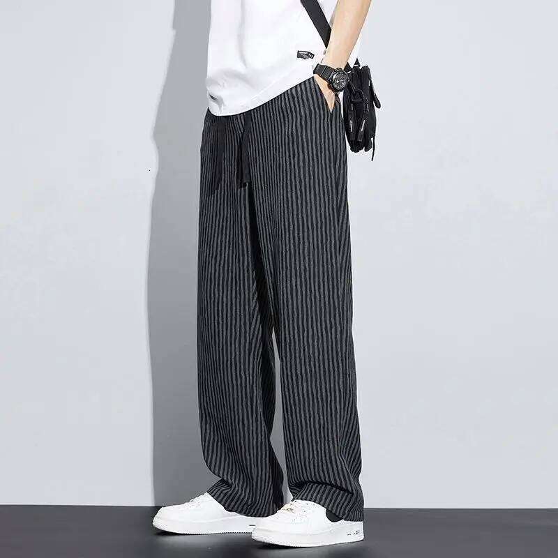 New Men's Trousers With A Sense Design Featuring Unique Stripe Pattern Hanging Wide-Leg Loose Straight Casual Long Pants