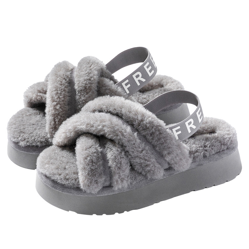 Free shipping Designer Slippers Thick soled autumn winter warm shoes with added fleece hairy slippers for women worn as outerwear