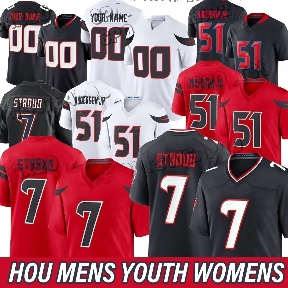 Houstons city Texan jersey Stefon Diggs 7 CJ Stroud Will Anderson Jr Tank Dell Danielle Hunter Joe Mixon Cade Stover JJ Watt Football Jerseys 60