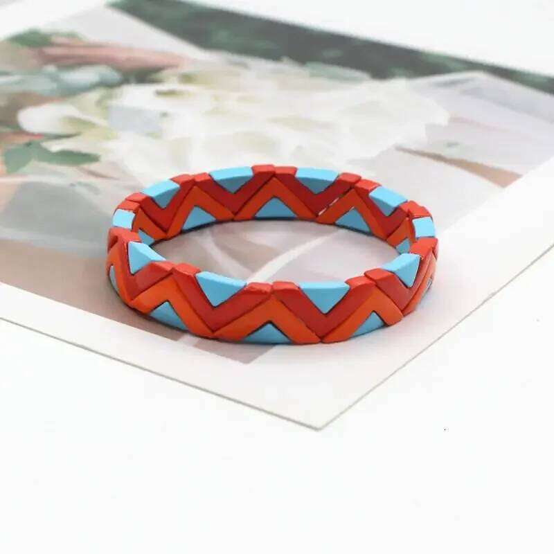 European and American Bohemian Ins Trend Fashion Enamel Women's Bracelet, Triangle Color DIY Paint Elastic Elegant Female Bangle 25T1226