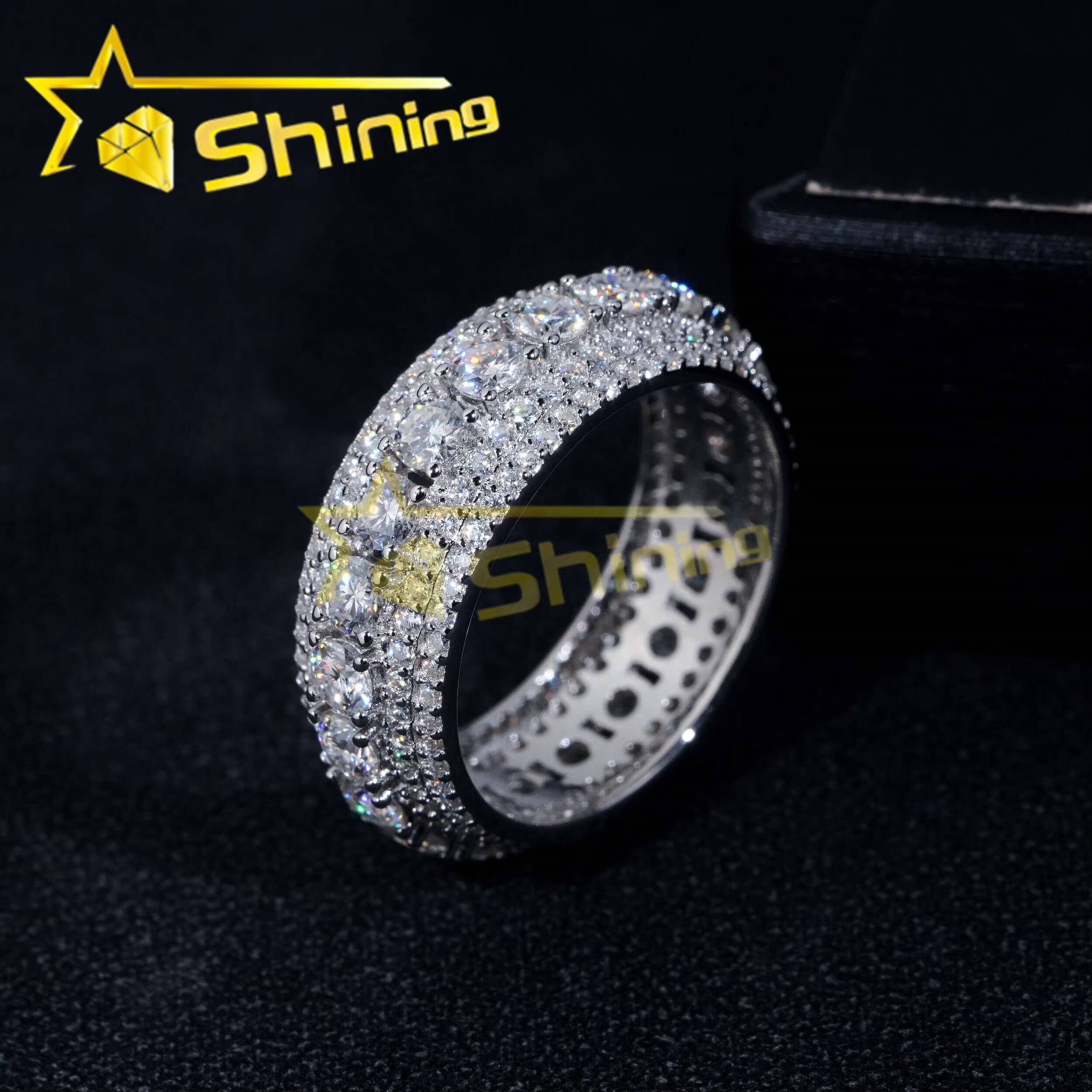 Hot Selling Custom S925 Sterling Silver Iced Moonlight Eternity Ring Luxury Inlay Moissanite Diamond Classic Design