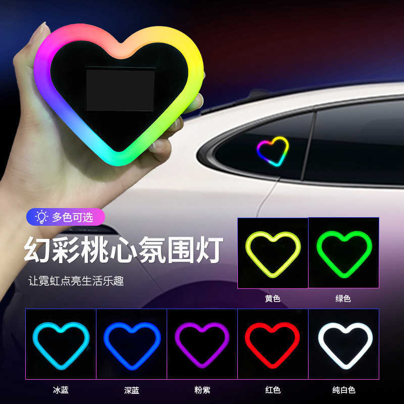 Car LED solar-powered love-themed ambient lights, multi-color triangular window decorations, neon lights for interior decoration S251226