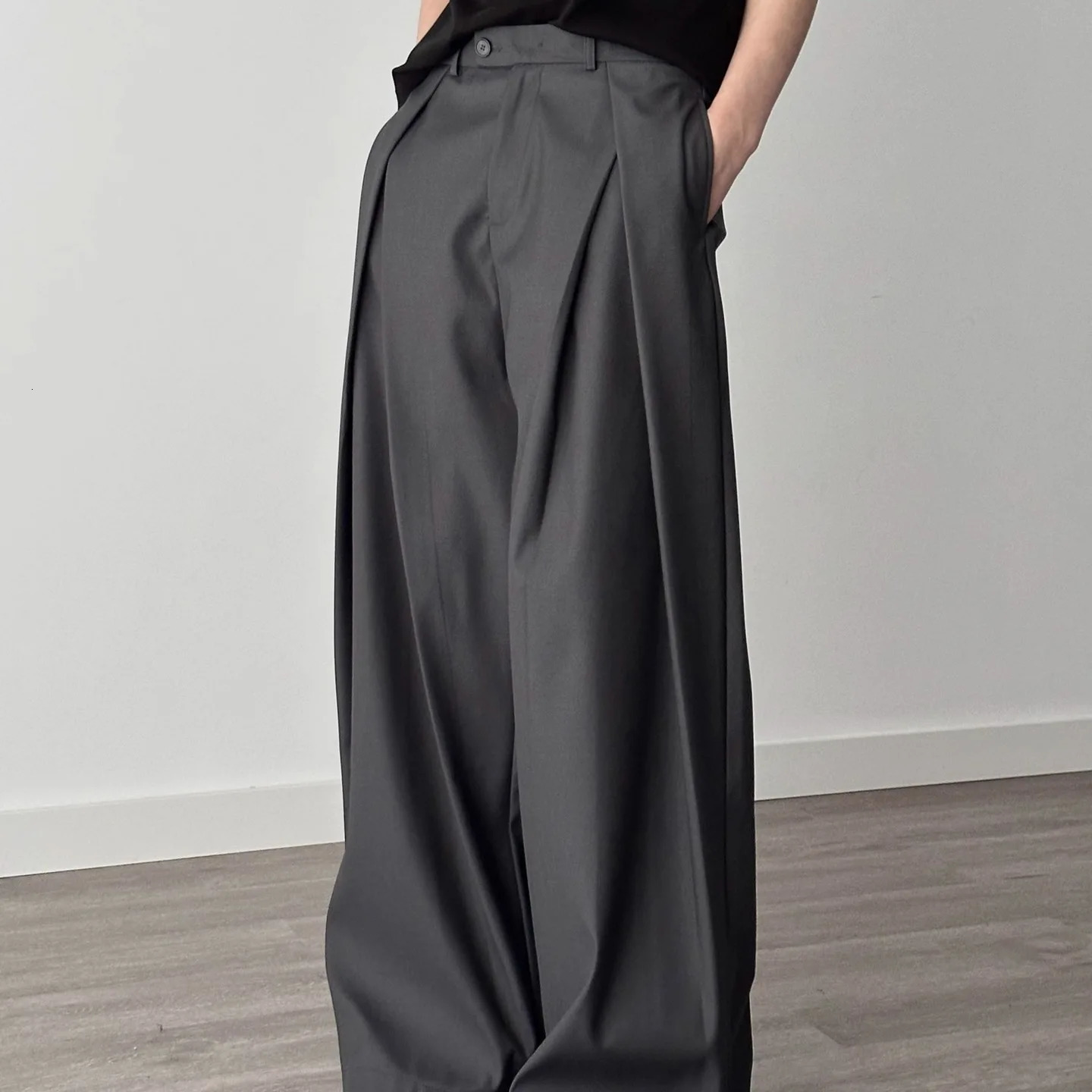 Black Suit Pants Men Fashion Social Mens Dress Korean Loose Oversized Wide Leg Trousers 251226