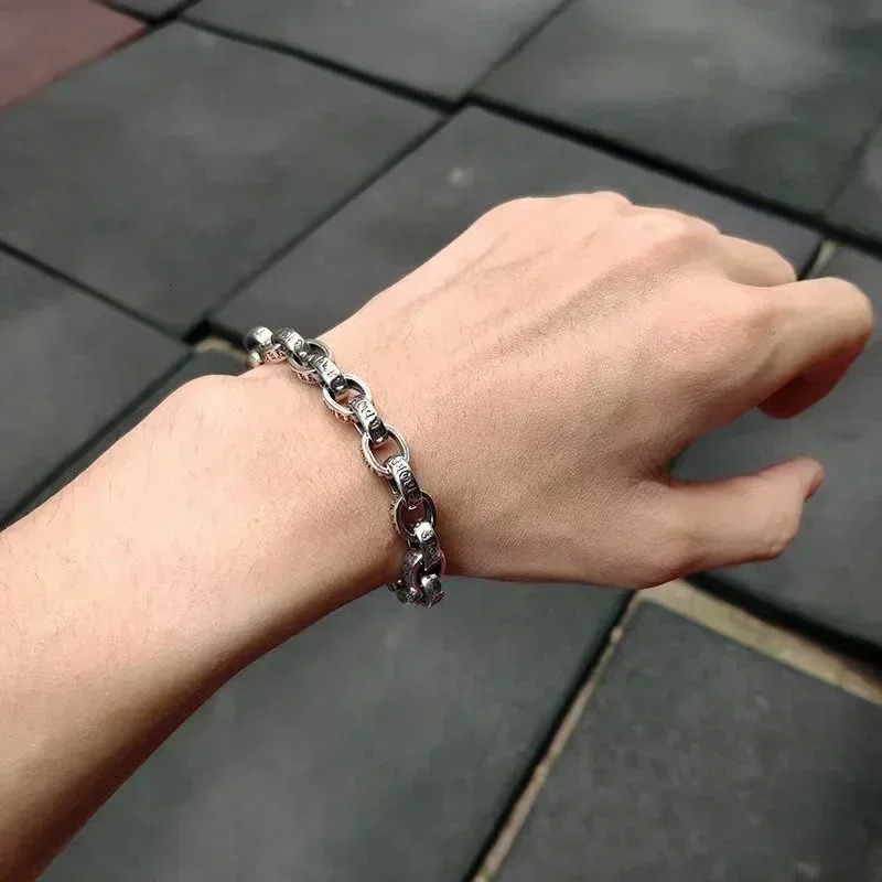 Real Solid S925 Silver Six-Character Mantra Bracelet Men Women Retro Trend Jewelry Gift 251222
