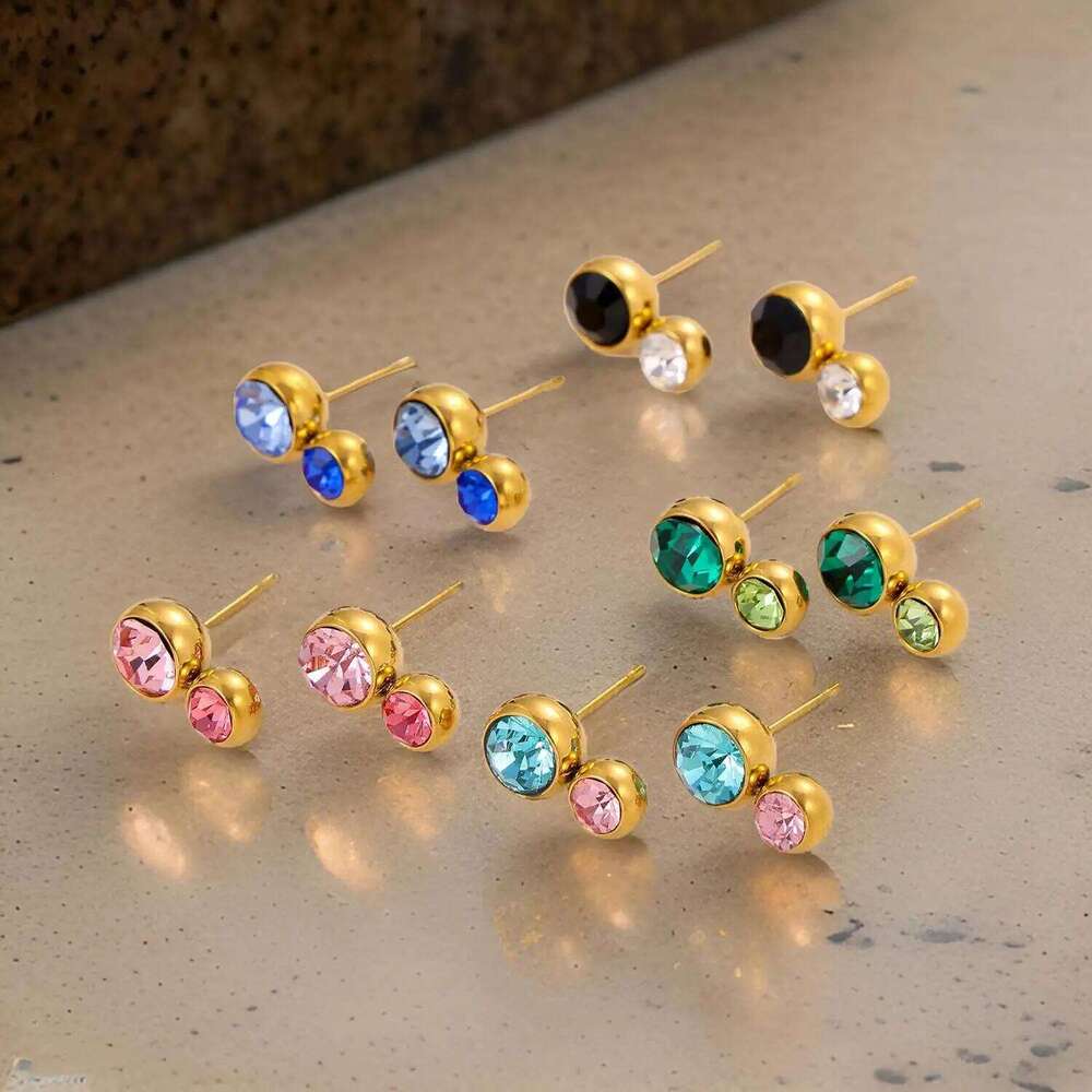 CARLIDANA Trending Simple Multi-Colored 18k Gold Color Round Zircon Stud for Women New Fashion Jewelry Earrings 25H1226