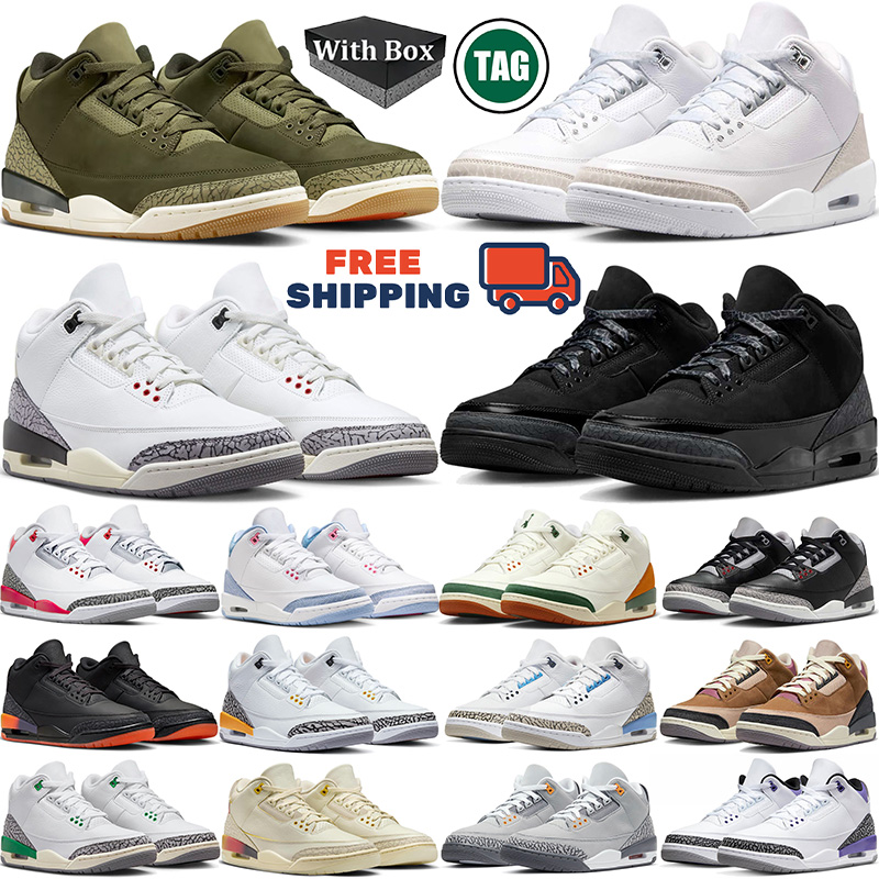 Free shipping With box 3s 3 designer Basketball Shoes for mans womans black cat red grey pink green blue outdoor sports trainer sneakers 36-45