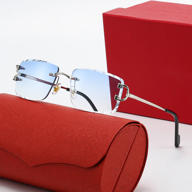 Classic Fashion Rimless Square Sunglasses for Men - Lightweight Gold & Silver Frame Shades with Big Wire C Legs Z260306