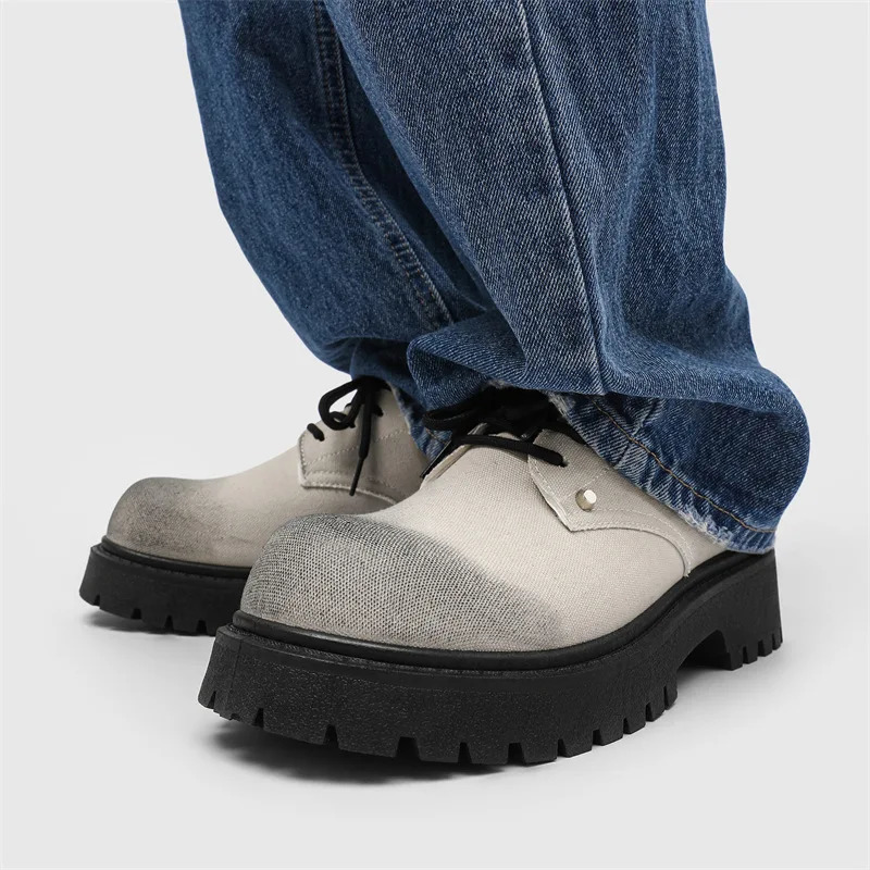 Mens Derby Shoes British-Style Big Round-Toe Chunky Platform Sneakers Original Breathable Casual Shoes for Streetwear Daily 251225