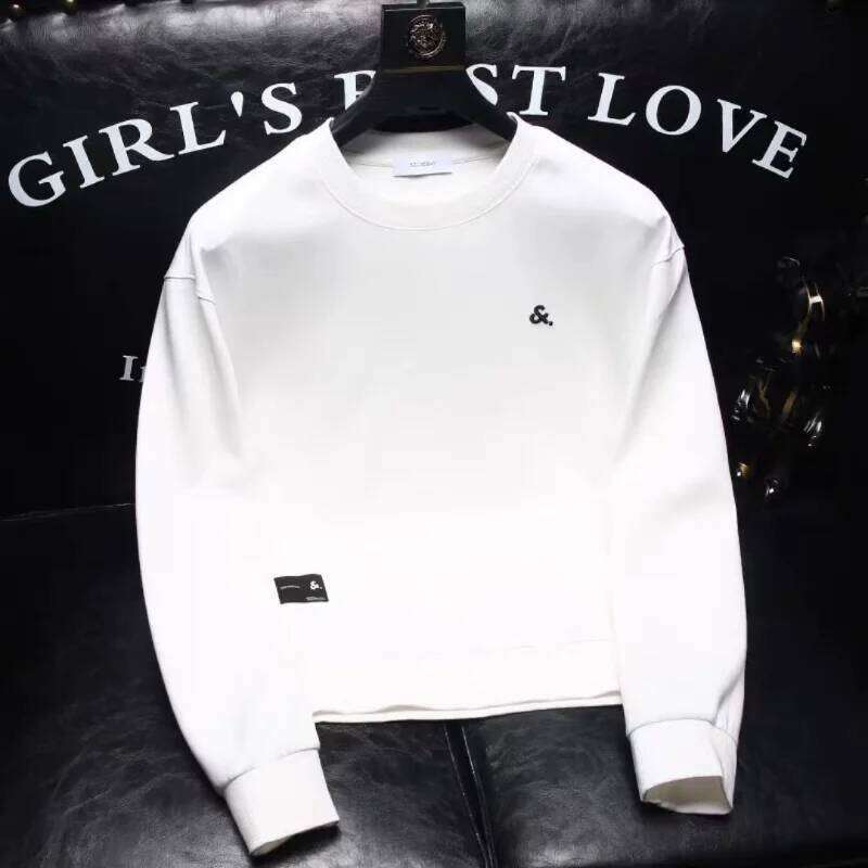 Spring Autumn Men's Trendy Simple Casual Print All Match Sweatshirt Y2k Streetwear Round Neck Long Sleeve Loose Pullover Hoodies