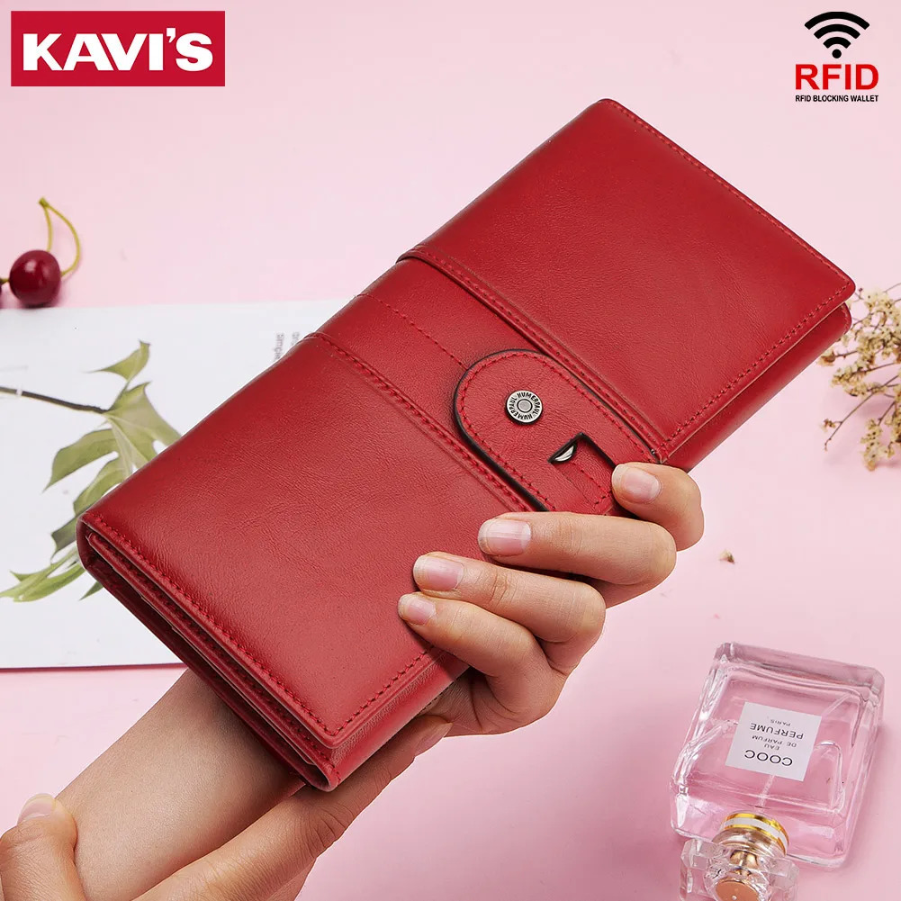 Long Womens Wallet Genuine Leather RFID Trifold Multi Credit Card Holder Slot with Cell Phone Pocket Ladies Money Bag 251225
