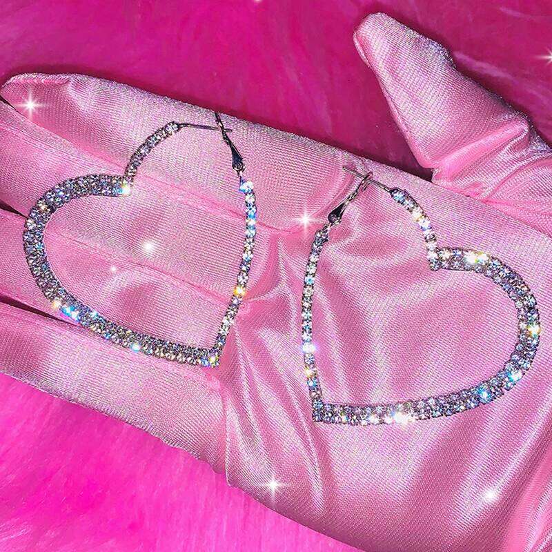 Y2k Accessories Shiny Peach Heart Hoop Korean Fashion Crystal Love Earrings for Women Punk Aesthetic 2000s Jewelry 25H1226