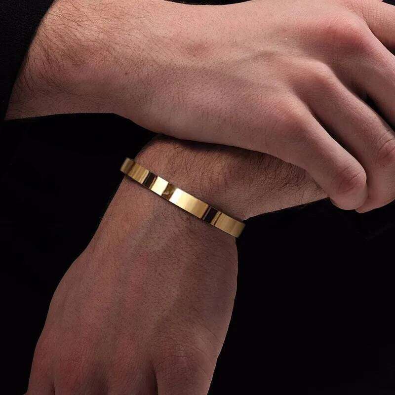 Solid Golden Flat 6mm 8mm Cuff Bangles for Men Bracelet Brackelts Brazalet Bileklik Braslet 25T1226