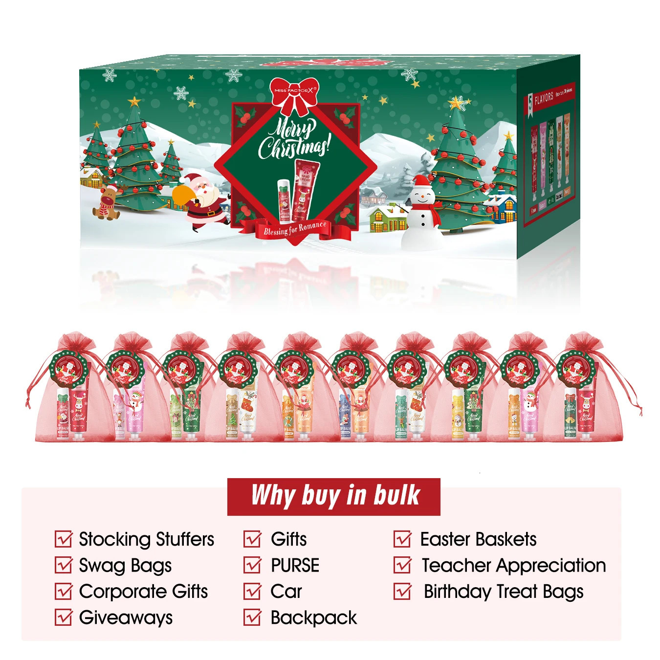 Christmas gift set distribution 120PCS/box in bulk lip balm in bulk hand cream in bulk Christmas cards gift gauze bags 251222