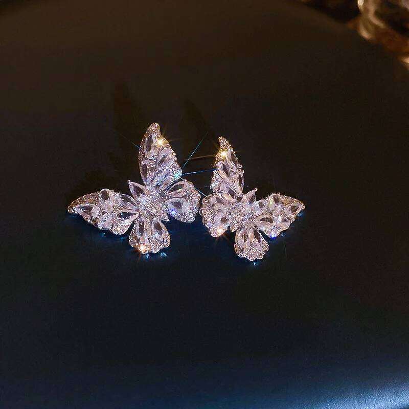 Silver Needle Zircon Butterfly for Women Personality Design Stud Earrings Luxury Fashion New High-grade Charms Jewelry 25H1226