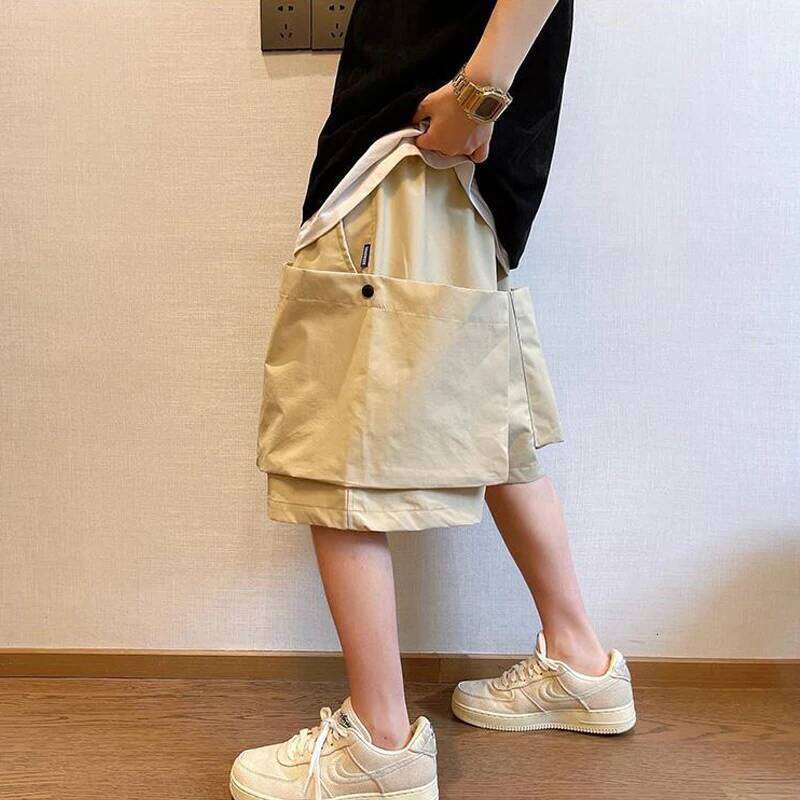 Men Trendy Casual Streetwear Hip Hop Big Pocket Design Cargo Short Pants Y2k 2024 Summer Youth Solid Oversize Baggy Beach Shorts