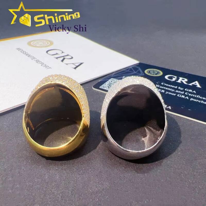 Luxury Design 925 Sterling Silver Hip Hop Ring Custom Full Diamond Rapper Iced Out Moissanite Ring