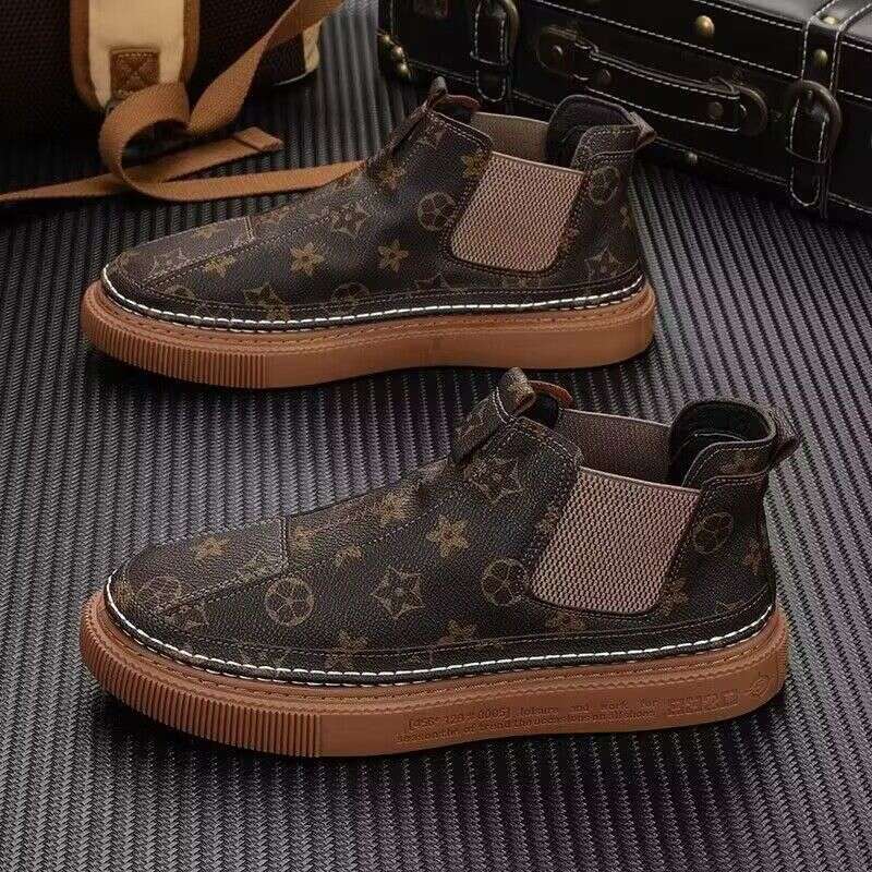 20245 Autumn Winter Printed High Top Slip-On Fashion Casual Sneakers Korean Style Versatile Trendy Cotton Shoes For Men