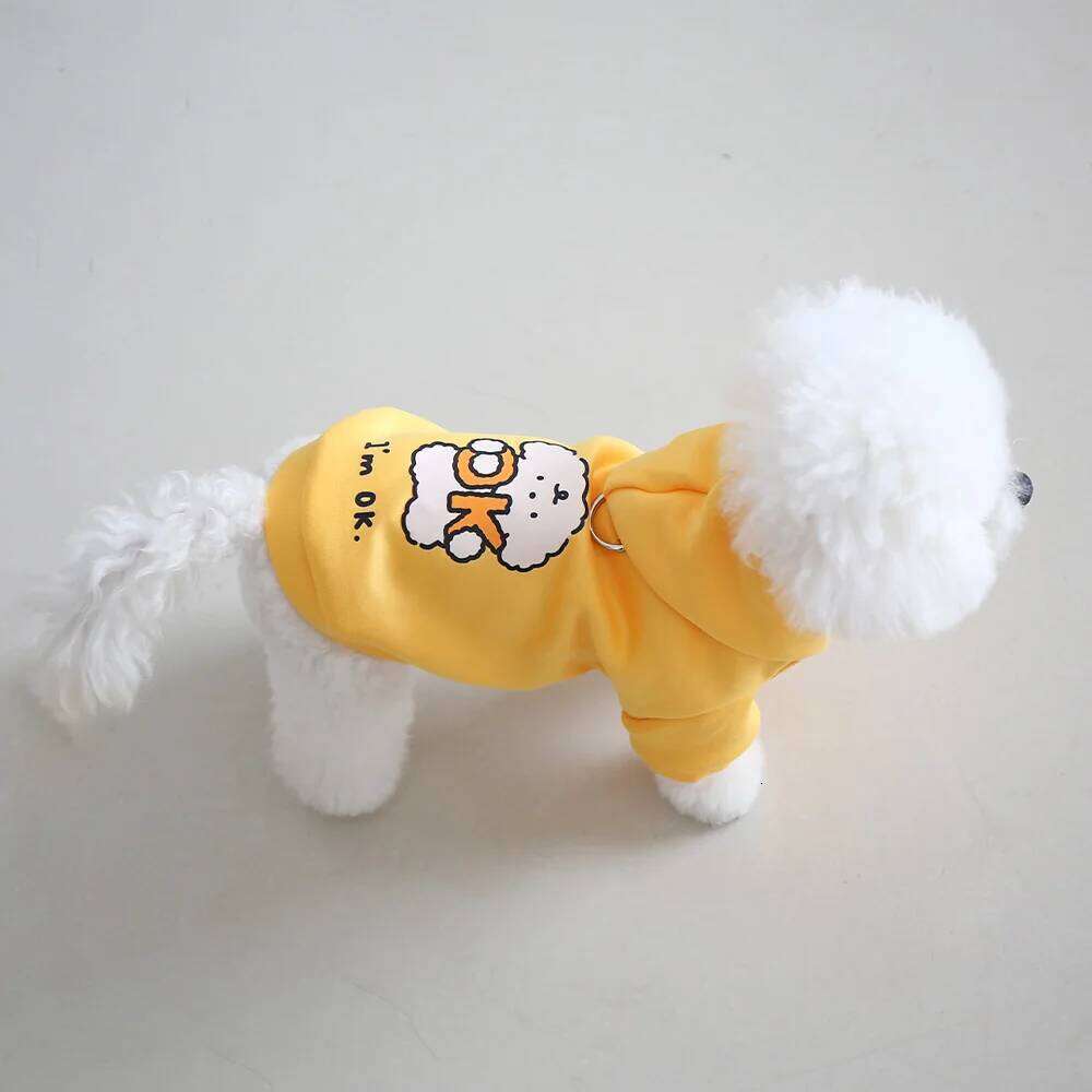Cat clothes for autumn winter, made of milk silk flannel, with a cute dog print hoodie and drawstring buckle 25T1226