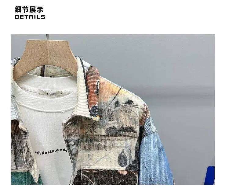 Original Jacket Korean Port Style Printed Lapel Trend Casual Loose Coat Men's New China-Chic
