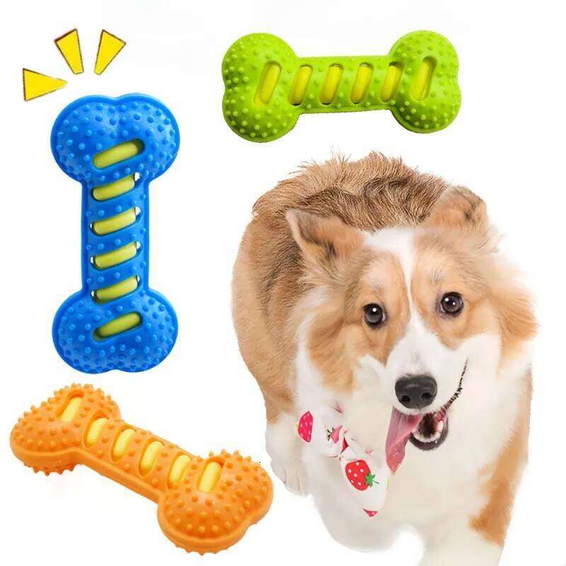 Chew Squeaky Bones Bite-resistant Training Puppy Teeth Cleaning Interactive Massage Toothbrush Dog Toy 25N1226