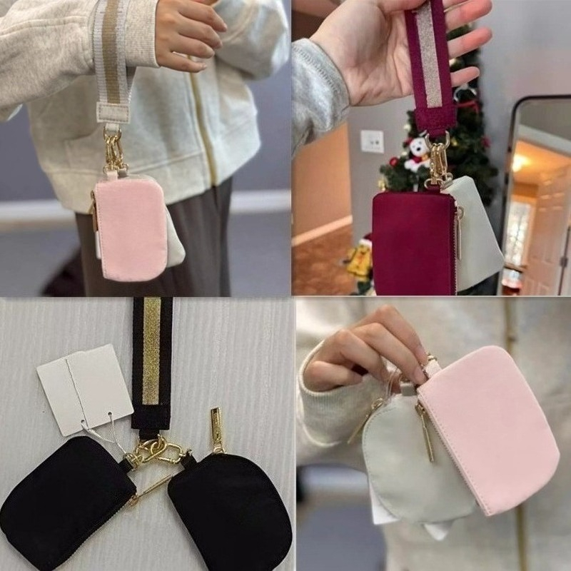 Yoga wristlet clutch bag wallet yoga bag gym bag mini Designer purse detachable zipper wrap around wrist guard wallet portable Lululys Lemonlies keychains belt bags