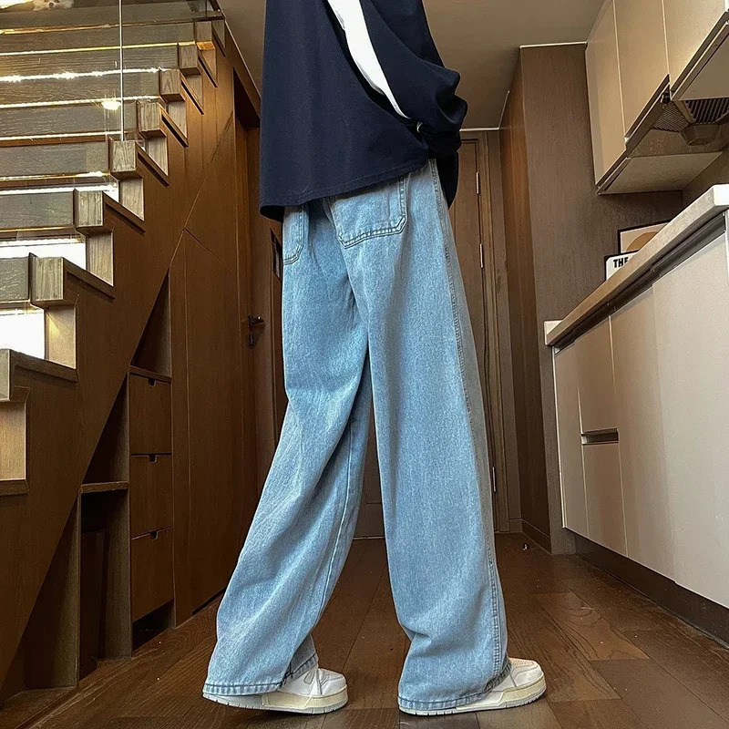 Mens Black Jeans Classic Solid Color Loose Casual Pants Fashionable and Versatile Baggy Straight Wide Leg Gray Blue 251226