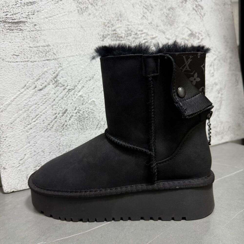 2025 Winter New Short Tube Northeast Snow Fur Integrated Anti-Slip Fleece-Lined Thickened Boots Women's Cotton Shoes Warm Zipper Mid-Calf