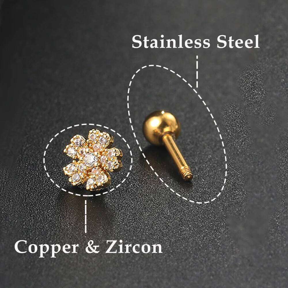 1PC Flower Star Cross Tragus Piercing Stainless Steel Screw Stud Earring Flat Helix Lobe Rook Cartilage Earing Hot Trend Jewelry 25H1226