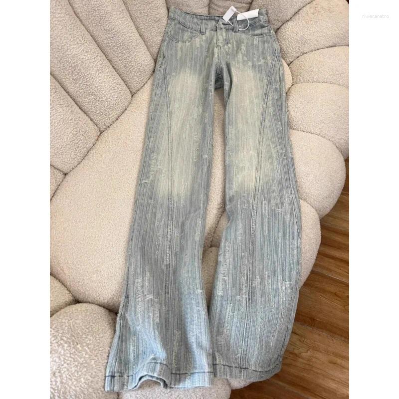 Women's Jeans 2026 Women Light Blue Textured Distressed Wide Leg High Waisted Denim Pants Spring Loose Fit Fashion Casual Trousers Z260313
